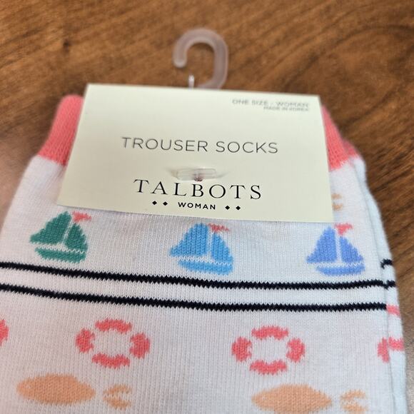 Talbots Woman Trouser Socks Sailboats Nautical Boat White Multicolor - Picture 2 of 5